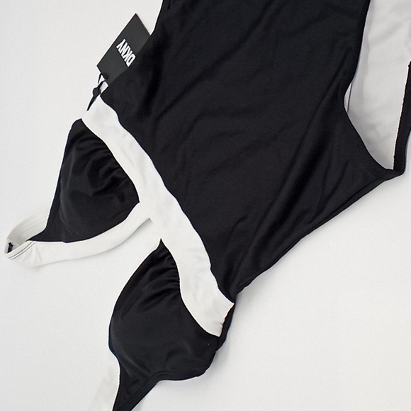 DKNY Plunging Colorblocked One-Piece Swimsuit Black White 8 - Picture 7 of 14